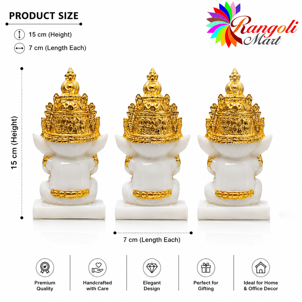 Premium Gold Plated Three Wise Ganesha Idol Set