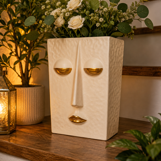 Elegant White Golden Face Planter