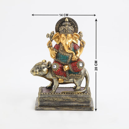Lord Ganesha Sitting on Mushak Idol