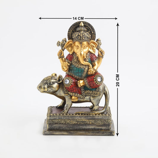 Lord Ganesha Sitting on Mushak Idol
