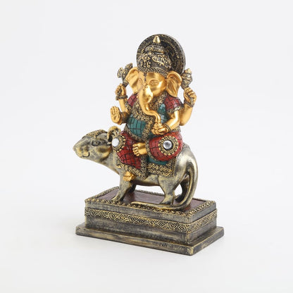 Lord Ganesha Sitting on Mushak Idol
