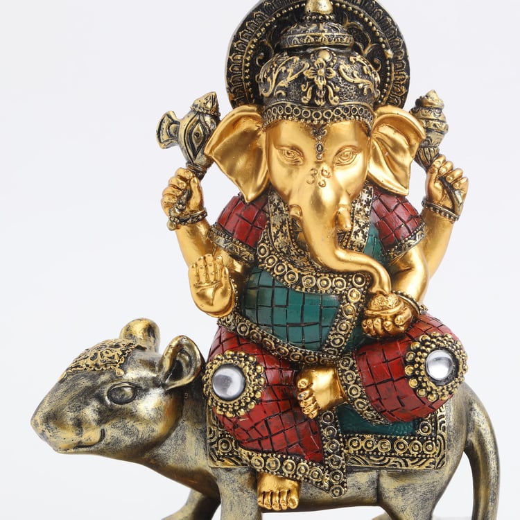 Lord Ganesha Sitting on Mushak Idol