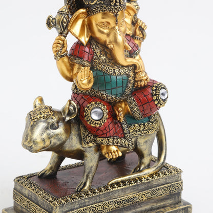 Lord Ganesha Sitting on Mushak Idol