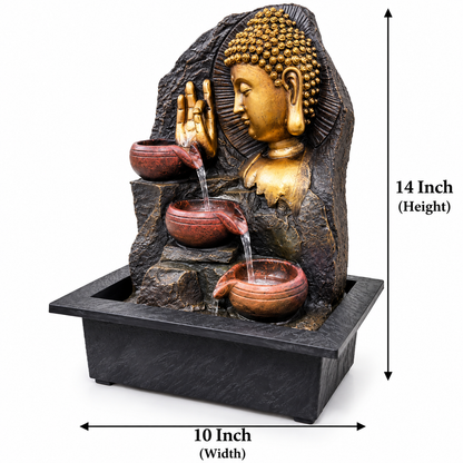 Buddha Water Fountain with 3-Tier Terracotta Bowls