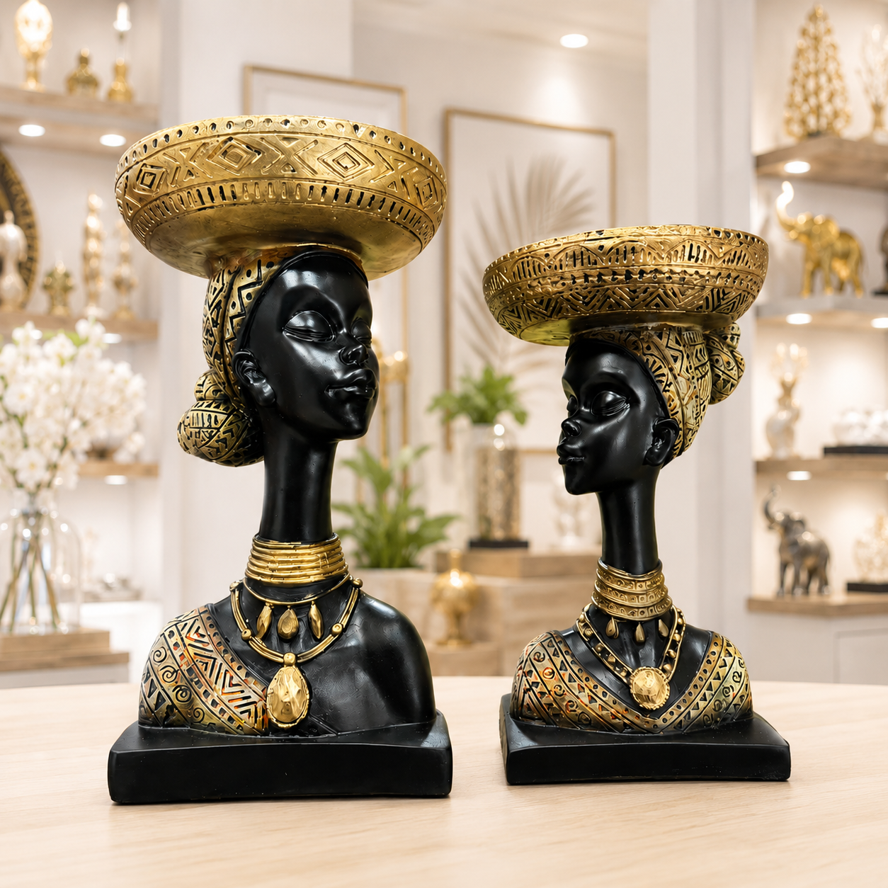 African Lady Decorative Bust Showpiece Set of 2