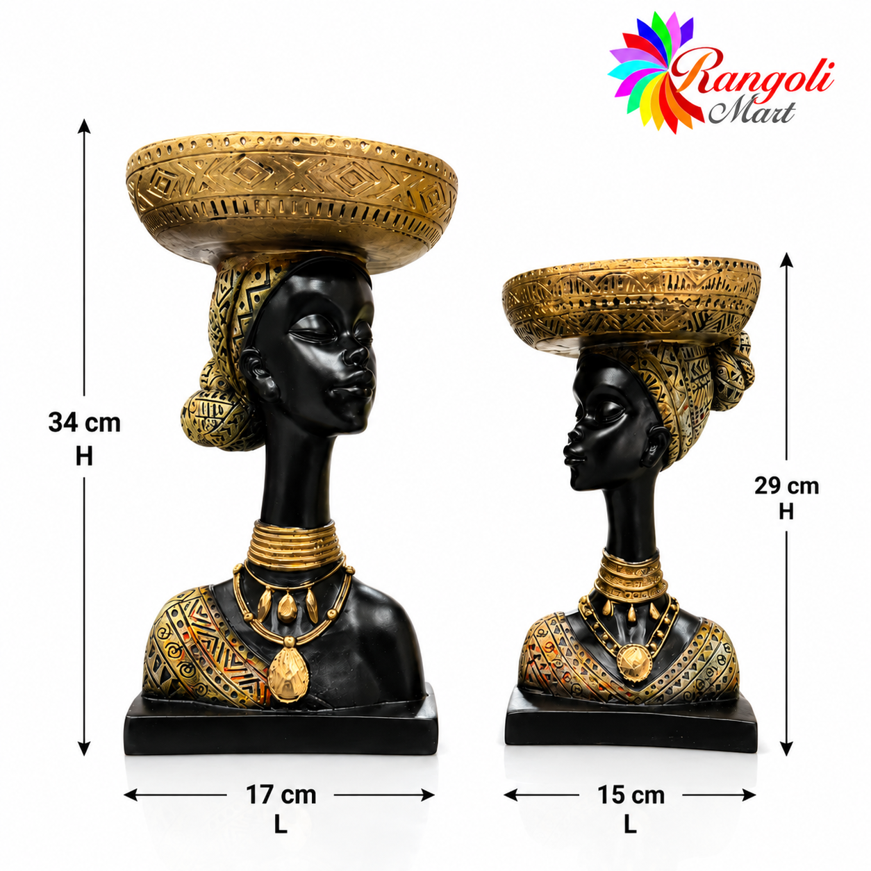 African Lady Decorative Bust Showpiece Set of 2