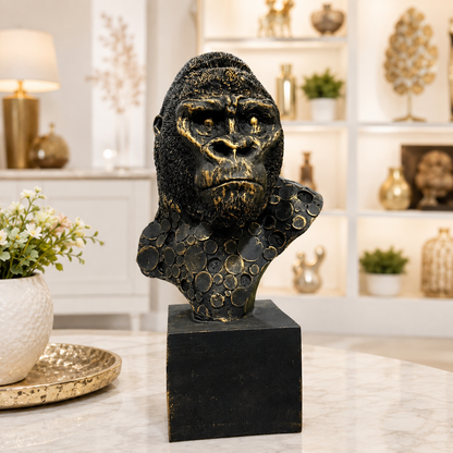 Luxury Gorilla Bust Statue with Artistic Coin Design