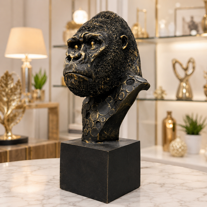 Luxury Gorilla Bust Statue with Artistic Coin Design