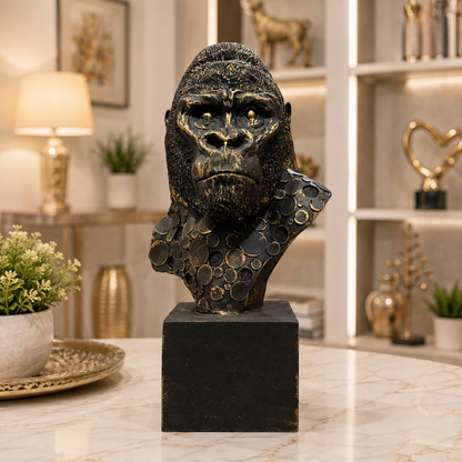 Luxury Gorilla Bust Statue with Artistic Coin Design