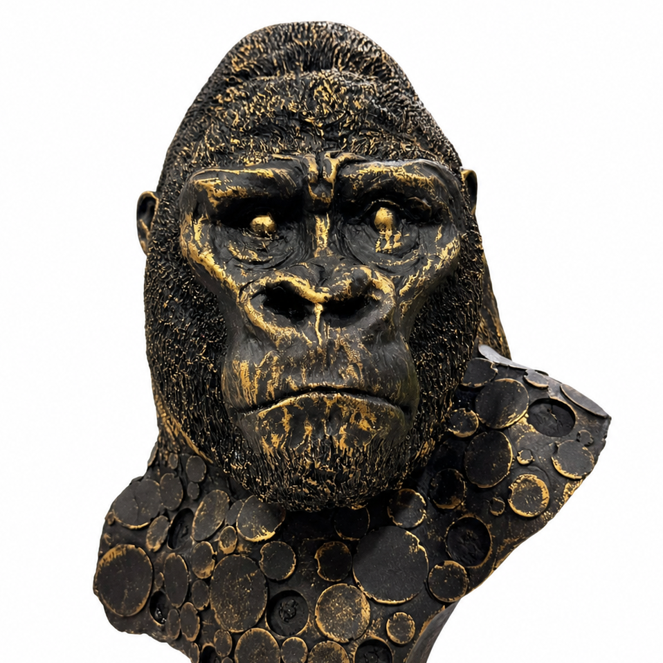 Luxury Gorilla Bust Statue with Artistic Coin Design