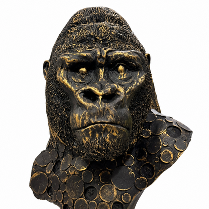 Luxury Gorilla Bust Statue with Artistic Coin Design