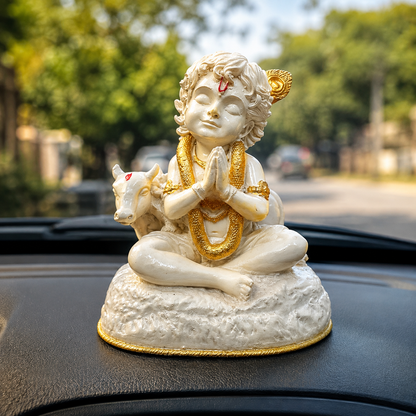 Baby Krishna with Cow Car Dashboard Idol