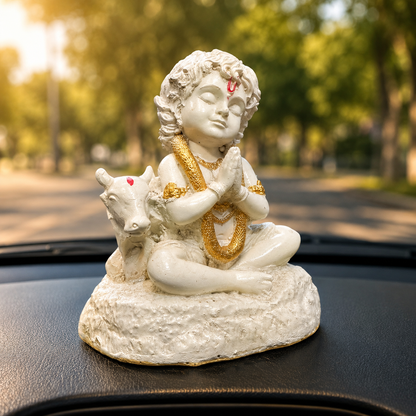 Baby Krishna with Cow Car Dashboard Idol