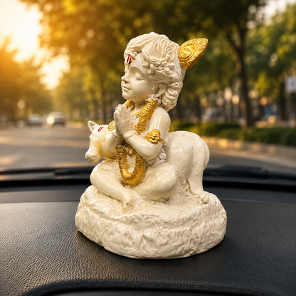 Baby Krishna with Cow Car Dashboard Idol