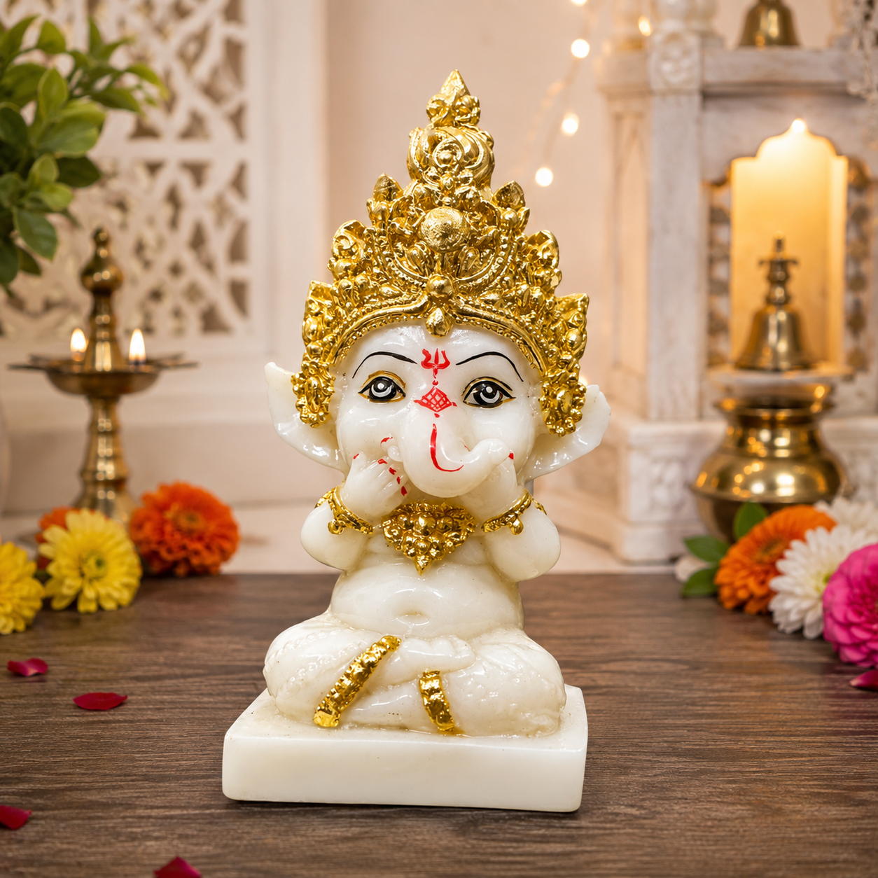 Premium Gold Plated Three Wise Ganesha Idol Set