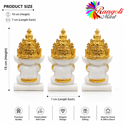 Premium Gold Plated Three Wise Ganesha Idol Set