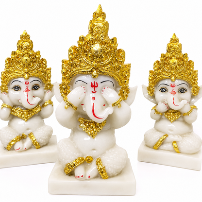 Premium Gold Plated Three Wise Ganesha Idol Set