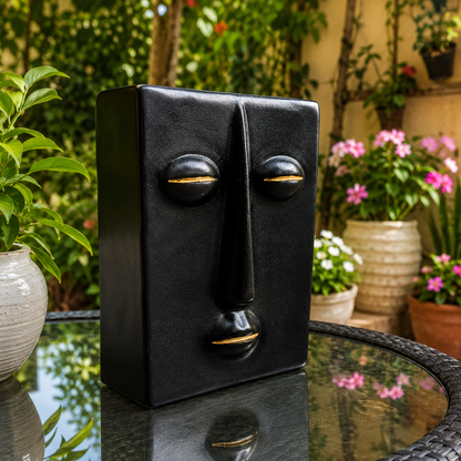 Handcrafted Black Face Planter with Golden Accents