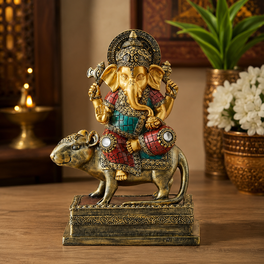 Lord Ganesha Sitting on Mushak Idol