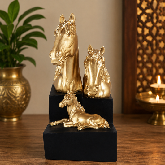 Golden Horse Family Sculpture