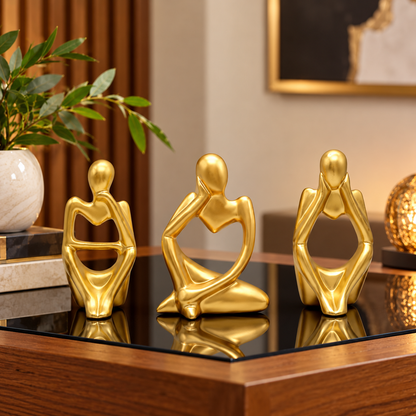 Golden Ceramic Abstract Figurines Set of 3