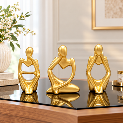 Golden Ceramic Abstract Figurines Set of 3