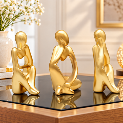 Golden Ceramic Abstract Figurines Set of 3