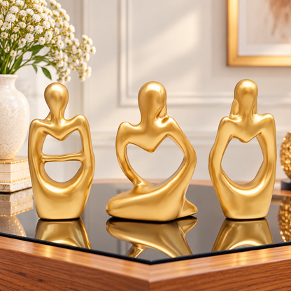 Golden Ceramic Abstract Figurines Set of 3