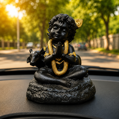 Baby Krishna with Cow Car Dashboard Idol