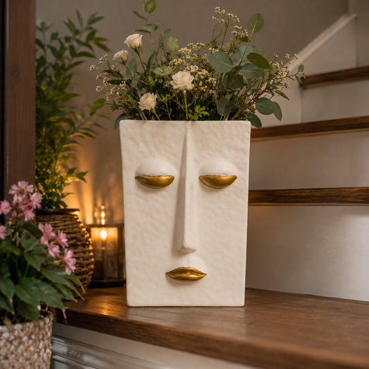 Elegant White Golden Face Planter