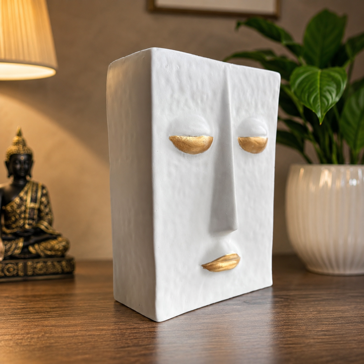 Elegant White Golden Face Planter