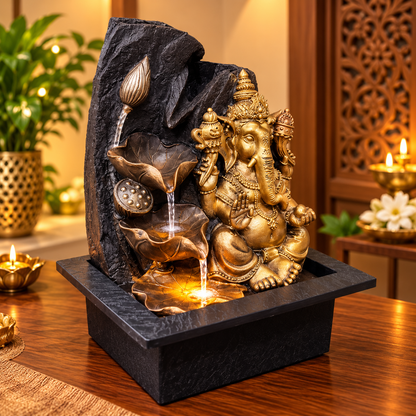 Lotus Cascade Ganesha Water Fountain