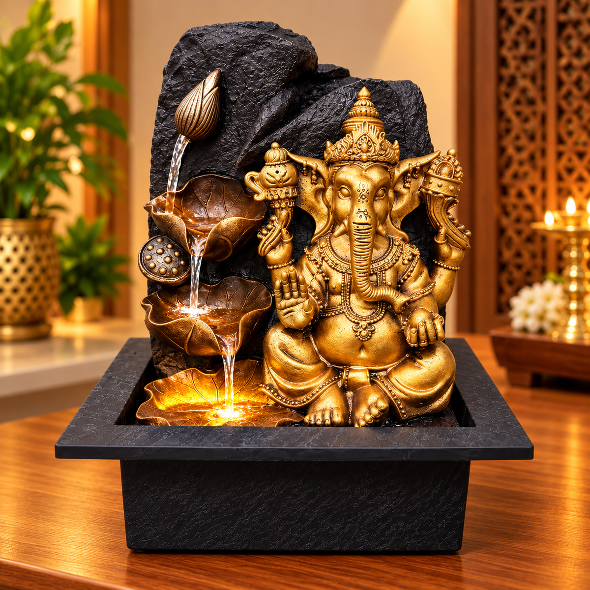 Lotus Cascade Ganesha Water Fountain