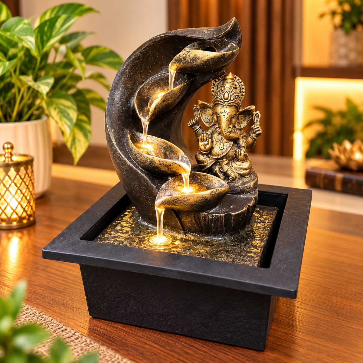 Ganesha Leaf Cascade Water Fountain