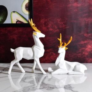 Abstract Art Deer 2 pc Set Showpiece - White