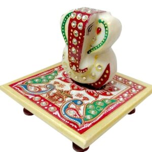 Marble Ganesh Ji With Pooja Chowki